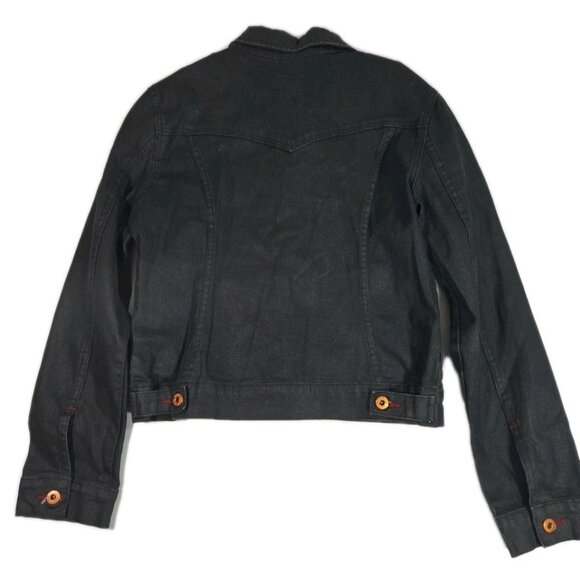 Y2K Parasuco Waxed Denim Dark Wash Contrast Stitch Cropped Jacket Sz M - Picture 5 of 6